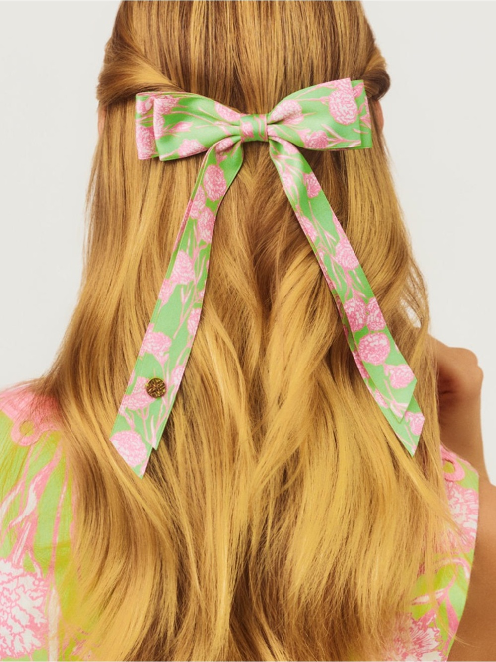 Lilly Pulitzer Pink and Green Floral Hair Bow Ribbon